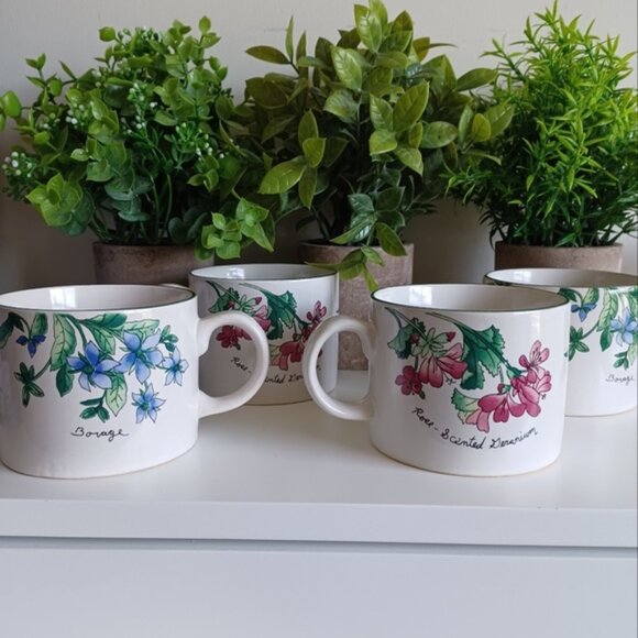 1997 SAKURA "Geranium" Stoneware Mugs by Sue Zipkin | Set of 4 - Picture 1 of 4